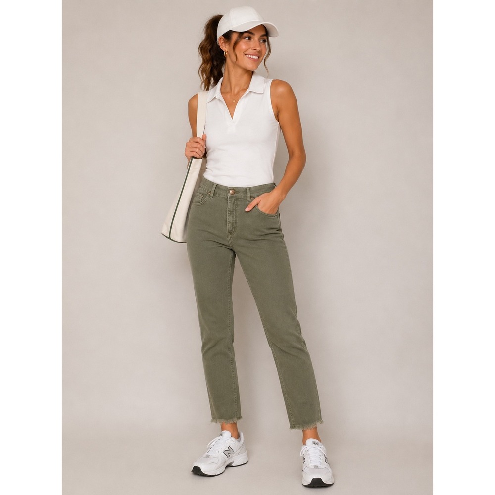 LOFT Olive Green High Waist‎ Skinny Crop Pants Raw Hem Size 6 28